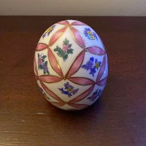 Hand Painted Glazed Ceramic Egg Floral Pink Ribbon